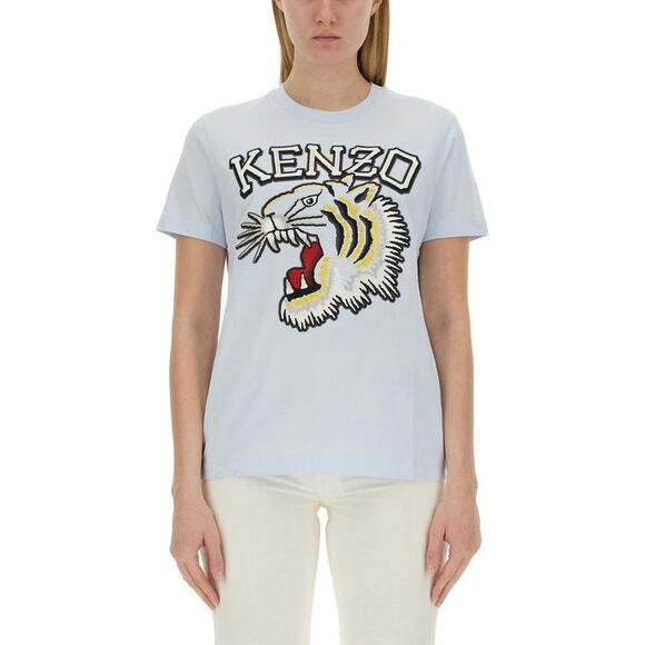 KENZO Tiger Embroidered Cotton T-Shirt Women AZURE T-Shirts & Tops